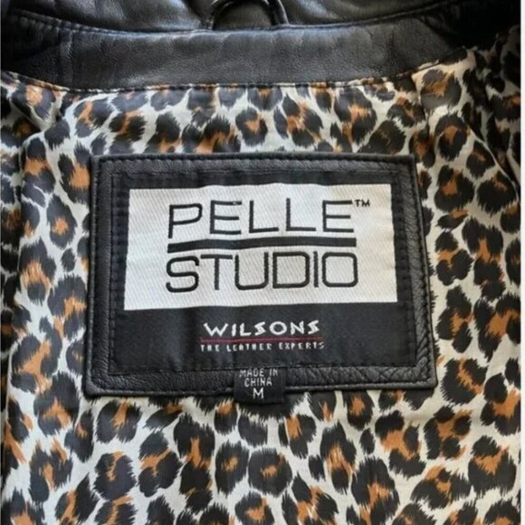 Wilsons Pelle Studio Leather Jacket Size M Vintage Black Leopard Lined Moto VTG - Picture 2 of 8